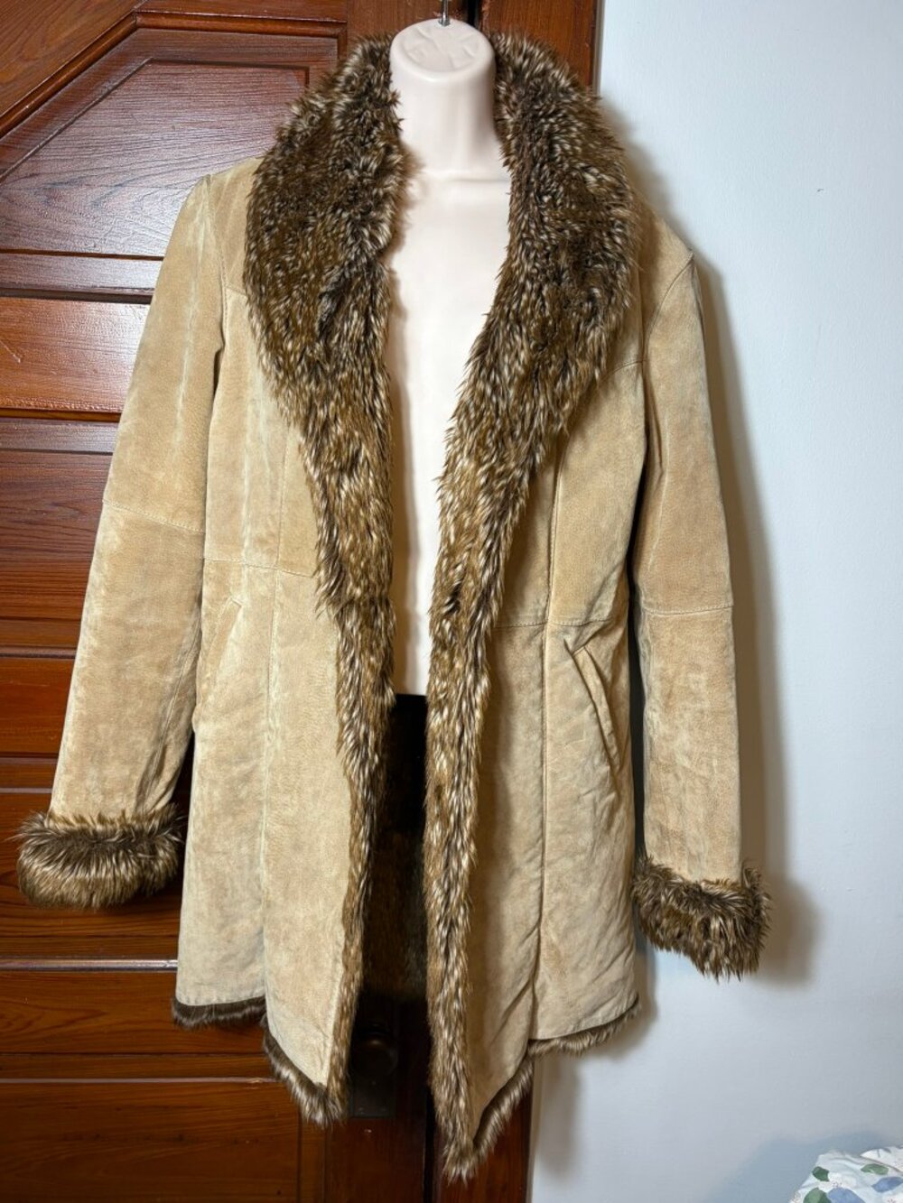 Vintage Y2K Wilsons Leather Penny Lane Suede Midi Jacket Boho Faux Fur Floral